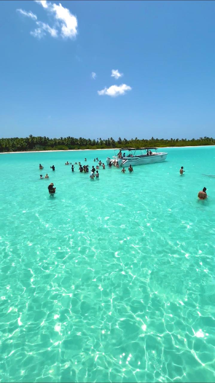 Natural pool at Saona Island with crystal-clear turquoise water